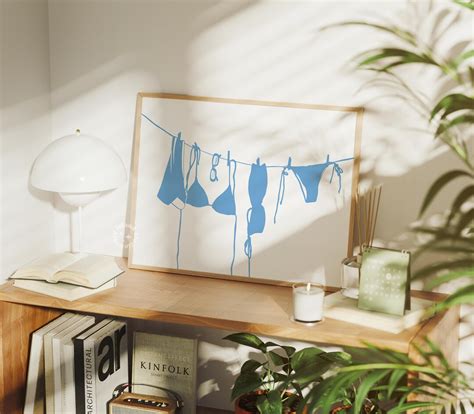 Blue Bikini Art Print Swimsuit Drying In The Sun Wall Art Coastal Cowgirl Poster Trendy Girly