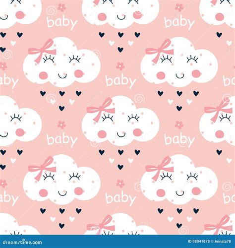 Seamless Pattern With Cute Clouds Stock Vector Illustration Of