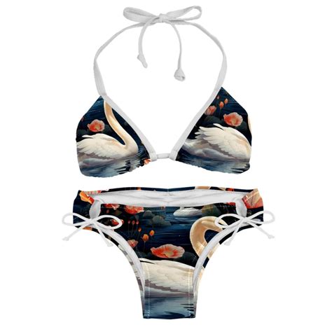 Swan Adjustable Strap Bikini Set With Detachable Sponge Two Pack Ideal For Beach And Pool