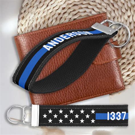 Custom Thin Blue Line Personalized Police Officer Wrist Keychain Zazzle