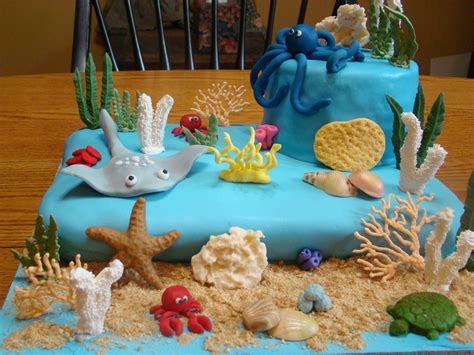 Ocean Themed Sea Cake With Stingray And Octopus