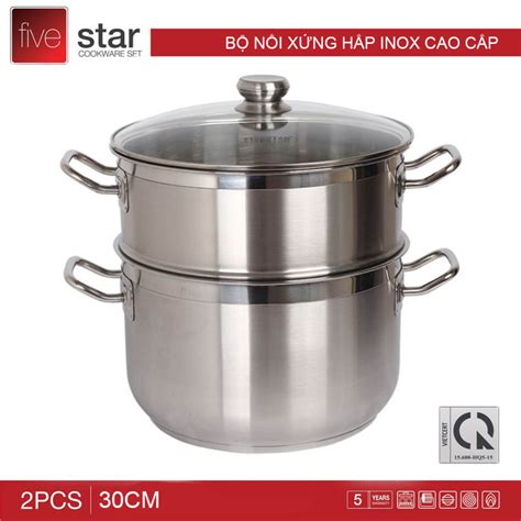 Bộ Nồi Xửng Hấp Inox 3 đáy Fivestar 30cm Dùng Bếp Từ Nắp Kính Bảo Hành