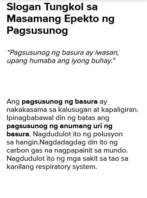 1 Gumawa Ng Isang Slogan Tungkol Sa Pagpapakita Ng Masamang Epekto Ng