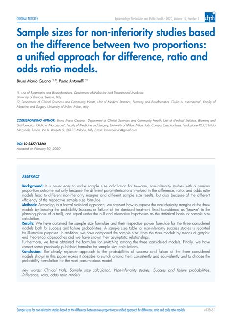 Pdf Sample Sizes For Non Inferiority Studies Based On The Difference