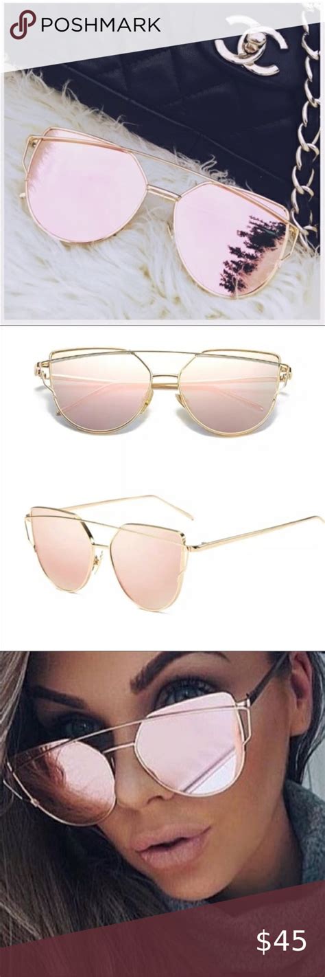 Oversized Mirrored Rose Gold Sunnies Eyeglasses For Women Vintage