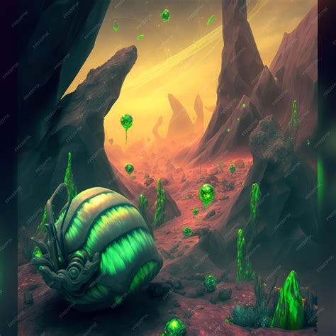 Premium AI Image | green alien planet landscape psychedelic concept art