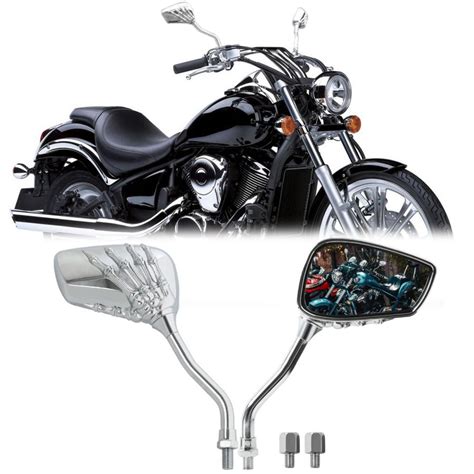 Chrome 8mm10mm Motorcycle Skull Skeleton Rearview Side Mirrors