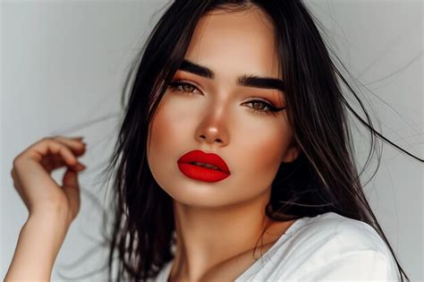 Premium Photo Portrait Of Beautiful Fashion Stylish Brunette Woman Model With Evening Makeup