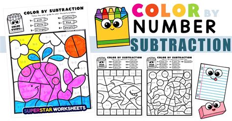 Subtraction Color By Number Superstar Worksheets Worksheets Library