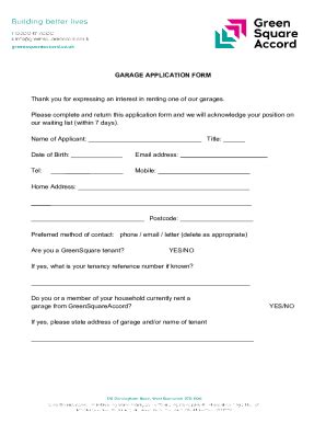 Fillable Online Greensquareaccord Garage Application Form Fax Email