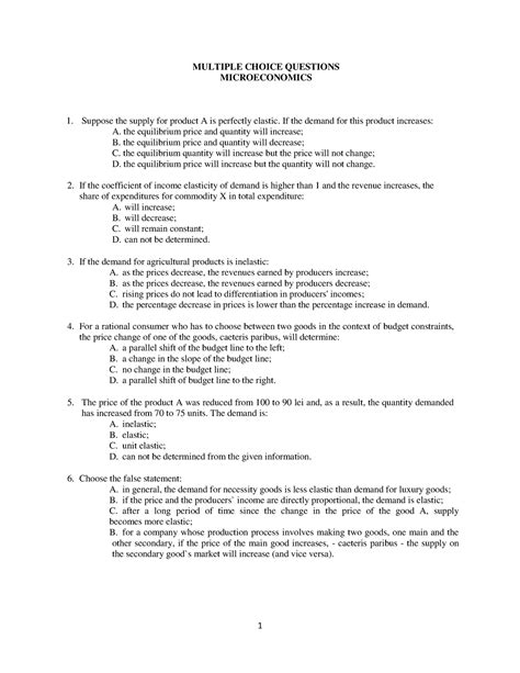 Microeconomics Sample Multiple Choice Demand Elasticity Questions 8