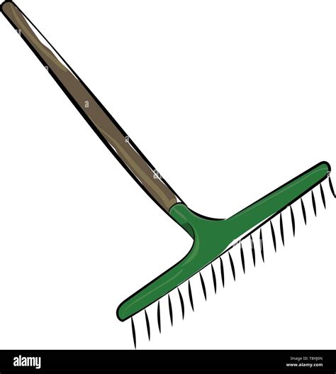 long green rake  brown handle vector color drawing