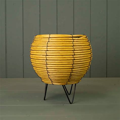 Natural Round Rattan Planter With Liner On Metal Legs 21cm X 20cm