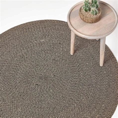 Tapis Rond Artisanal Tissé À Plat En Coton Beige Et Noir Pour La