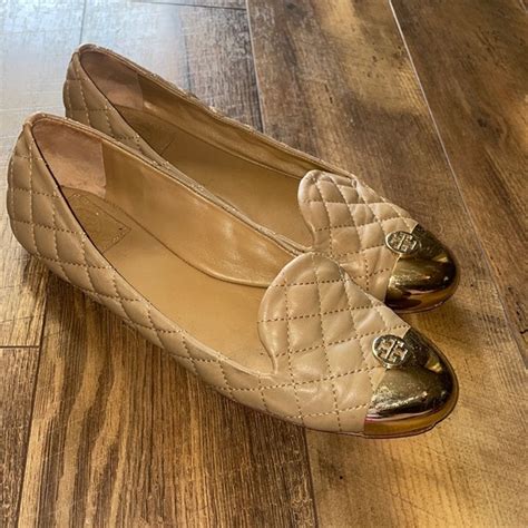 Tory Burch Shoes Tory Burch Nude Quilted Leather Gold Toe Ballet Flats Poshmark