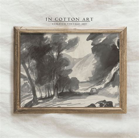 Vintage Black and White Landscape Wall Art / Watercolor Forest Painting ...