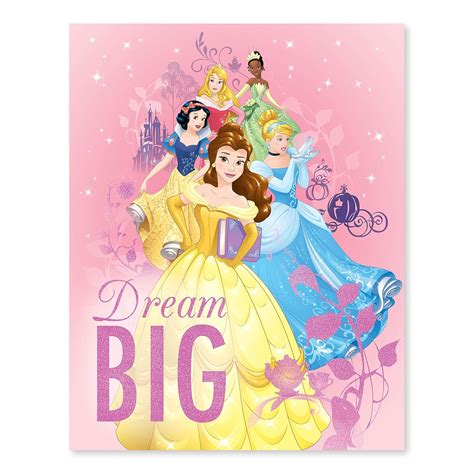 Disney Princesses Dream Big Iridescent Glitter Embellished Canvas 11W x