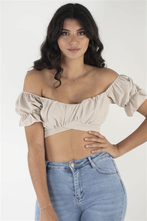 Crop Top Bardot Beige Cinelle Paris Mode Femme Tendance