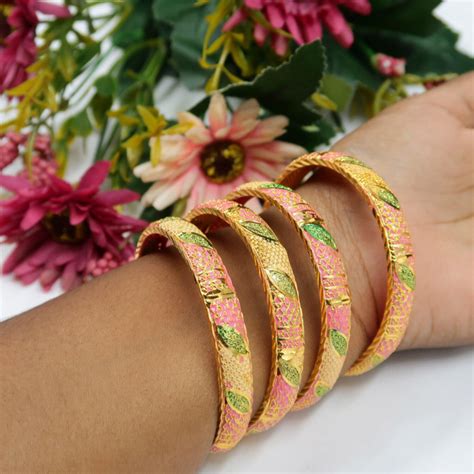 Buy Matt Gold Ethnic Indian Bangles Pink Mix Set Of 4 Artlah Gelang