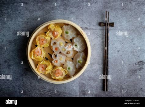 dim sum mix steamed  bamboo wood basketlarge range  small chinese