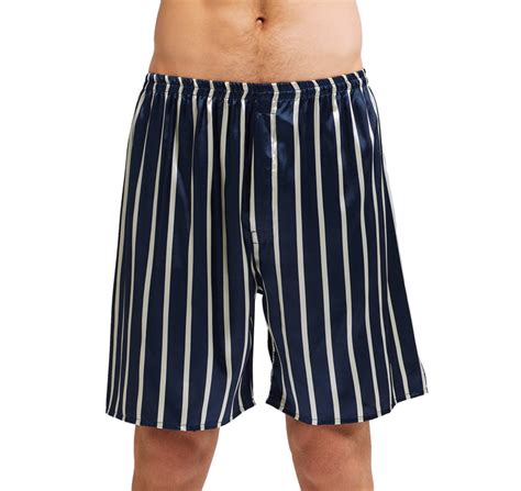 Mens Silk Satin Pajama Set Short Sleeve Navy And Beige Striped Tony