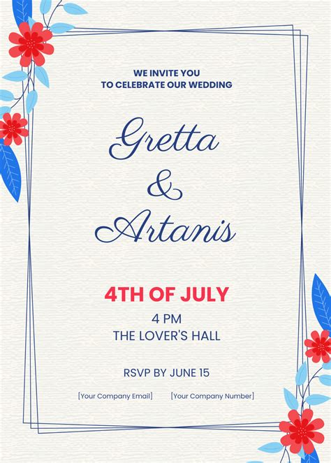 Free 4th Of July Wedding Invitation Template To Edit Online