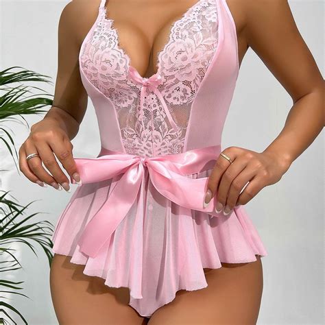 Lingerie Babydoll Leotards Sexy Transparente De Uma Peça Para Mulheres Roupa Íntima Oca Erótica