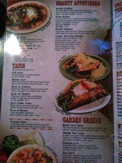 Menu At El Rodeo Mexican Restaurant Zionsville Whitestown Pkwy