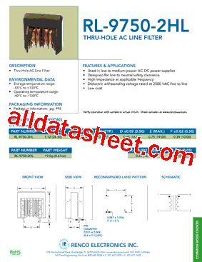 RL-9750-2HL-25.0 Datasheet(PDF) - RENCO ELECTRONICS, INC.