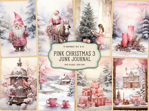 Christmas Printables For Junk Journals Pink Christmas Vintage Merry