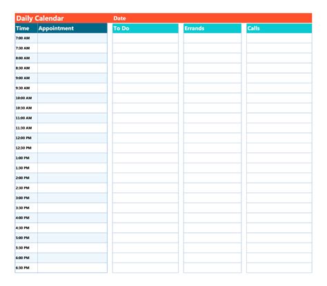 Daily Calendar Template Free Word Templates