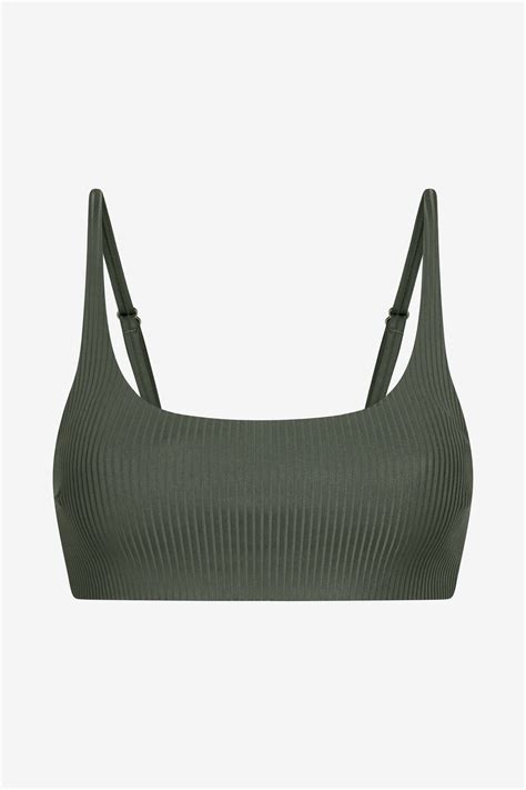 Bikini Soft Top Women Army Green Ribbed Bikini Top Perfect For Beach Swim Bread Boxers