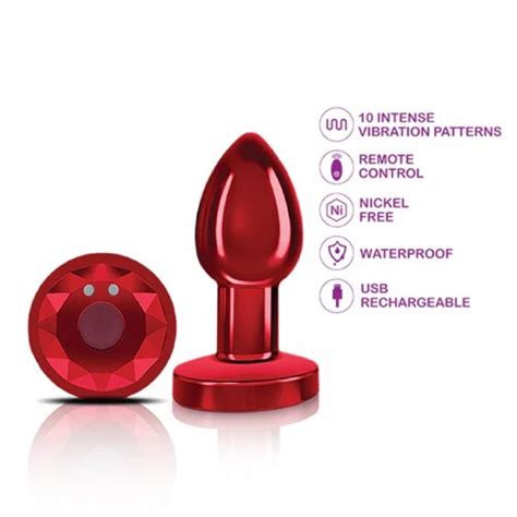 Cheeky Charms Small Rechargeable Vibrating Metal Butt Plug With Remote Control Red Sex Toys