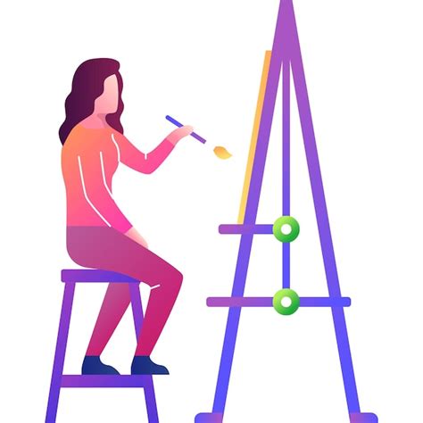 Premium Vector Woman Artist Drawing Vector Art Canvas Icon