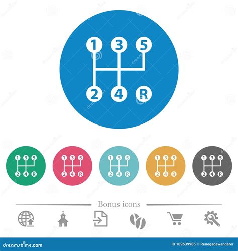 Iconos Redondos Planos Del Desplazamiento Del Engranaje Manual De Cinco