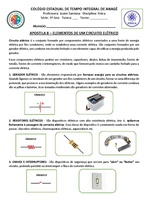 Elemento De Um Circuito Elétrico - Apostila 8 - Elementos de um Circuito Elétrico - Física 3º Ano - Studocu