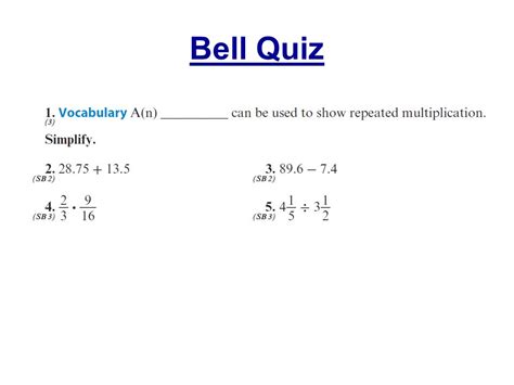 Bell Quiz Objectives Simplify Expressions Using The Order Of