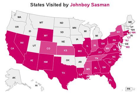 Where Have I Been Map Color 2018