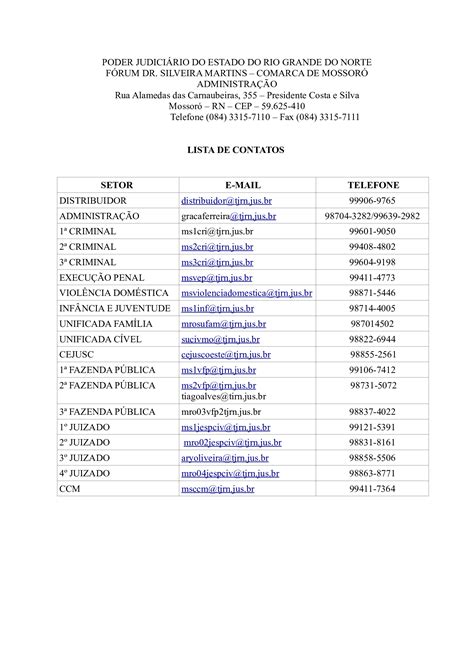 LISTA DE CONTATOS ADM - FÓRUM DR. SILVEIRA MARTINS