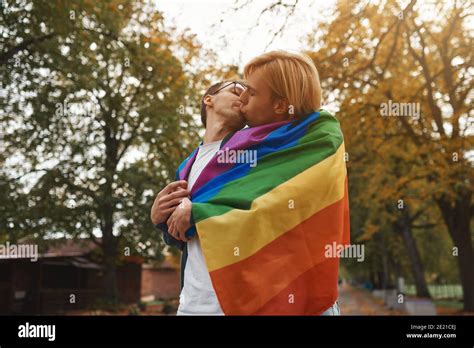 Romantic Gay Couple Hugging Kissing And Holding Hands Outdoors Two Handsome Men Holding Lgbt