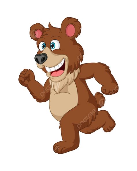 Brown Bear Vector Art PNG, Cartoon Funny Brown Bear Running, Young
