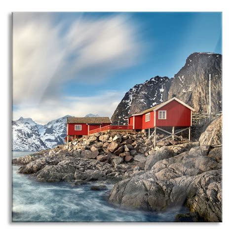 Haus Am Meer Glasbild Quadratisch Wandbild Auf Echtglas Einsames