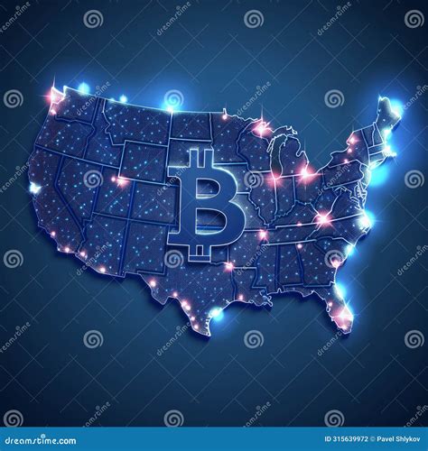 Bitcoin Coin on Political Map of North America, on the Territory of