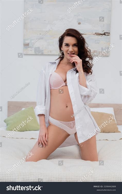 Sexy Brunette Woman Lingerie Shirt Looking Stock Photo 2208442889 Shutterstock