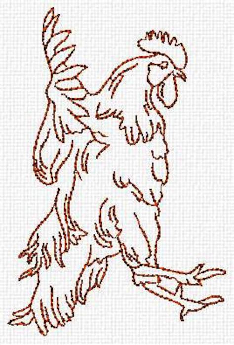 Rooster And Chicken Redwork Machine Embroidery Design Set Etsy