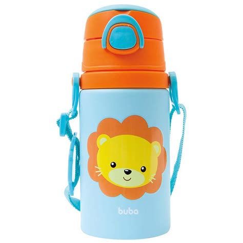 Garrafa Buba Infantil - Garrafa squeeze infantil Animal Fun Leão Buba 450 ml - Importados Lili