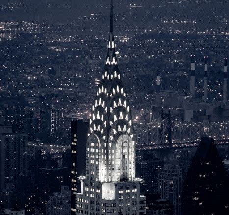 Chrysler Building glowing at night.