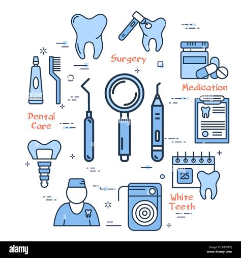 Vector Blue Line Round Concept Dentist Tools Stock Vector Image Art