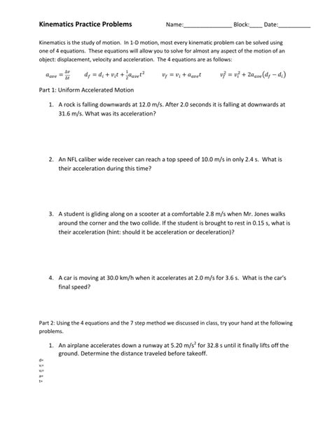 Unit Kinematics Answer Keys