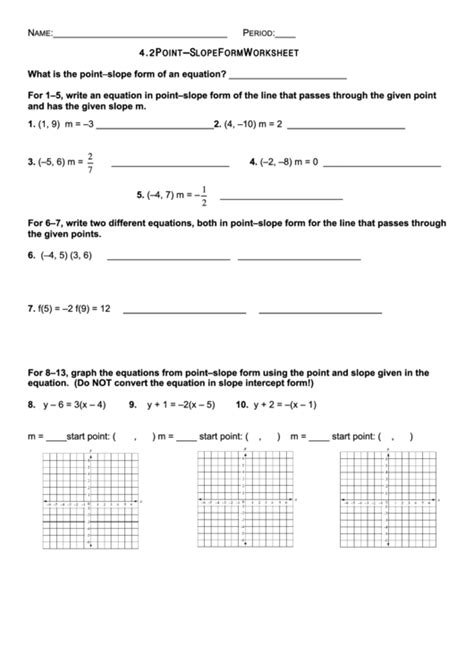 Point-Slope Form Worksheet printable pdf download